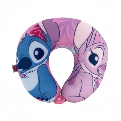 Disney Stitch und Angel Reise Nackenkissen, Nackenkissen aus Memory Schaum, Verstellbares Reisekissen, Geschenk für Mädchen und Teenager