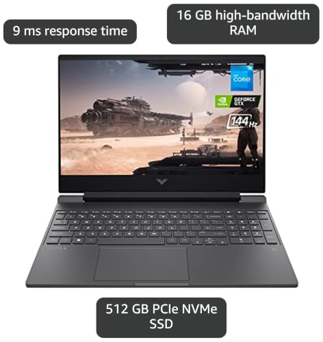 Image of HP Victus 15.6 inch FHD 144 Hz Gaming Laptop, Intel Core i5-12450H Processor, NVIDIA GeForce GTX 1650, 16GB RAM, 512GB SSD, HDMI, SD Card Reader, Backlit Keyboard, Wi-Fi 6, Windwos 11 Home