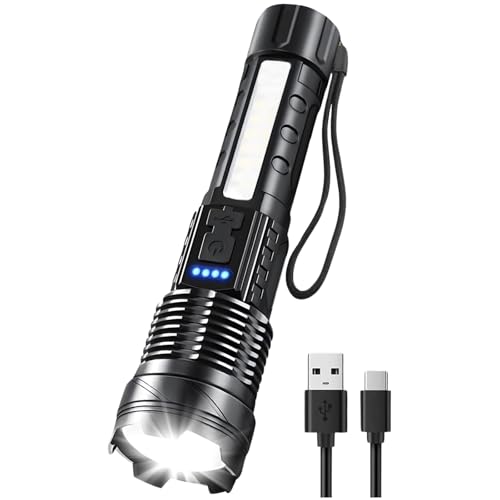 Güçlü Şarjlı Led El Feneri, 30W Süper Parlak Işık, 7 Adet Işık Modu, Yan Işıklı ve Çakarlı, Yakınlaştırılabilir, Su Geçirmez, 1500 mAh Batarya Kapasitesi, 1.5 Km Uzun Menzilli Parlak El Feneri