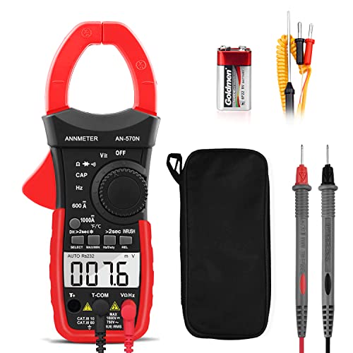 Digital AC DC Inrush Current Clamp Multimeter, 6000 Counts TRMS Auto Range DMM Meter for AC/DC Volt Amp Ohm Temp Duty Hz, Multi-Tester for Voltage Current Resistance Capacitance (ANNMETER AN-570N)
