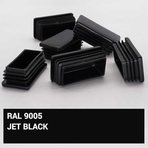 Image of (Pack of 6) Rectangular Plastic Plugs 1-3 /16 inch x 2-3 /8 inch (30 x 60 mm), Matt Plugs, Rectangular Tube Inserts, Fence Post Caps, Jet Black RAL 9005