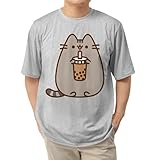 Pusheen Cat It's Boba Time Kawaii Cartoon Casual Adult Unisex Men’s and Women’s Short Sleeve T-Shirt (Small, Light Grey)