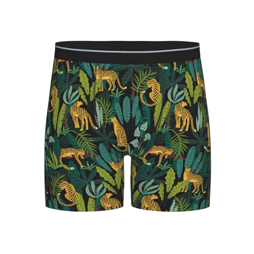 Vosery Mens Boxer Briefs - Breathable Mens Underwear Boxer Briefs, Jungle Leopard Yellow Extended Length Underwear For Men