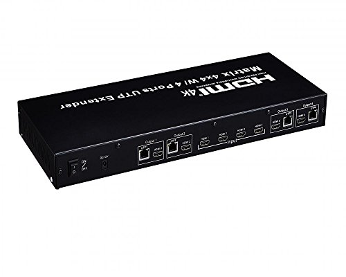 Voxlink 3D 4 x 4 HDMI Matrix 4-by-4 DVI/HDMI 4 K * 2 K 1,4 V Apoyo HDBT y IR Control RS232 True Matrix  Conmutador de HDMI/Divisor con Mando a Distancia, Color Negro