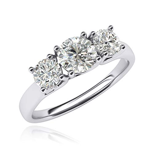 Genuine Moissanite Fine 14k White Gold Three Stone Trellis Simulated Diamond Ring Promise Engagement ring 2.0ctw