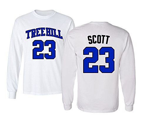 KINGS SPORTS Ravens Basketball Movie #23 Nathan Scott One Tree Hill Jersey Style Youth Boys Girls Long Sleeve T Shirt (White,YL)