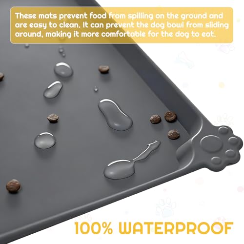 Dog & Cat Food Mat - Non Slip, Waterproof, Silicone Mat with Bowls (47x30cm, Grey) - Image 5