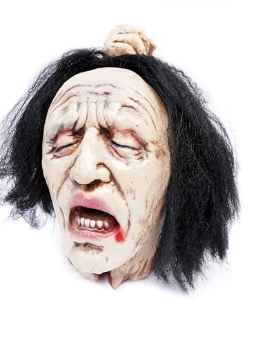 Grotesque Severed Head Prop Life-Size Realistic Halloween Decoration in Latex & Foam with Synthetic Hair & Hand-Held Display Option