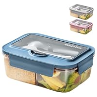 BRYN 1400ml Porta Pranzo Ermetico, Lunch Box Microonde, Portapranzo con 3 Scomparti e Posate, Bento Box per Picnic, Campeggio, Fitness, Scuola, Uffici （Blu）