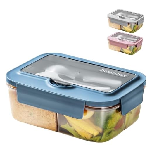 BRYN Fiambrera con compartimentos, 1400 ml, apta para microondas, fiambrera sellada con cubiertos para picnic, camping, fitness, escuela, oficinas (azul)