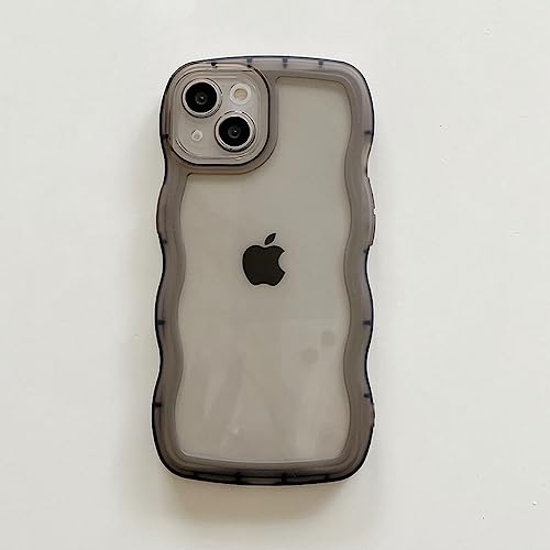 GINASH Funda Transparente a Prueba de Golpes para iPhone 11 12 13 Pro XS MAX XR Onda rizada Transparente para iPhone 7 8 Plus Funda Trasera para teléfono, Negro, para iPhone 13 Mini