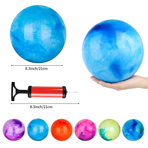 6 Pieces 8.5 Inch Marbleized Bouncy Balls With Hand Pump And 4 Portable Ball Net, Colorful Inflatable Balls Rubber Playground Sensory Balls Bouncy Toys Balls For Kid Adults Pet Outdoor School Water #TOP1