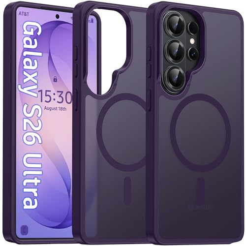 Image of Oterkin Magnetic Samsung Galaxy S26 Ultra Case, Dark Purple | Matte, Compatible with MagSafe, Frosted Translucent, Shockproof Anti-Scratch Slim Fit, Military Grade Protection