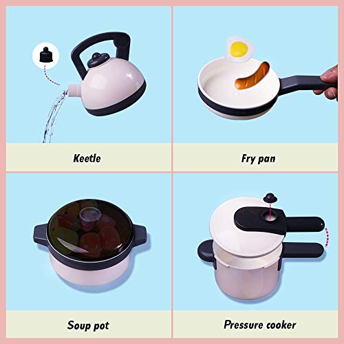 QDH Kids Kitchen Toys Pretend Play Kitchen Toy Sets with Electronic Induction Cooktop, Pots Pans, Cooking Utensils Accessories, BBQ Play Food, Learning Gift for Toddlers Boys Girls 2+ Years Old
