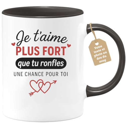 quotedazur Café-Croissant - Mug Saint-valentin Coeur - Tasse Romantique Idée Message Je T'aime Plus Fort Que Tu Ronfles Homme - Cadeau Original Pour Couple...