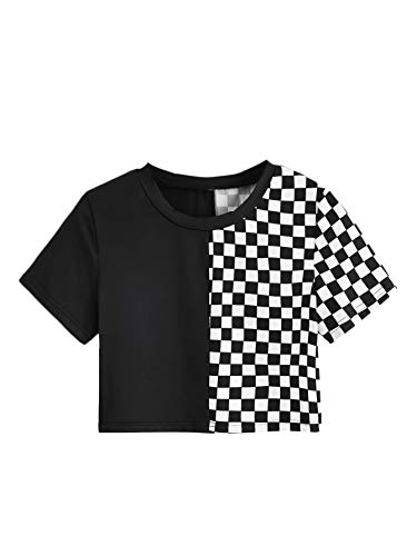 SweatyRocks Women's Short Sleeve Round Neck Colorblock Stripe Tee Shirt Crop Top