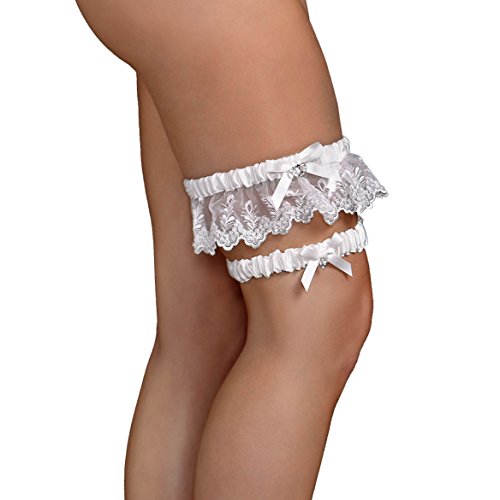 iCollection Women's Plus-Size 2 Piece Toss Garter Set, White, One Size