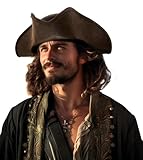 UQJE Authentic Brown Pirate Hat for Adult Leather Tricorn Hat Halloween Colonial Costume Accessories