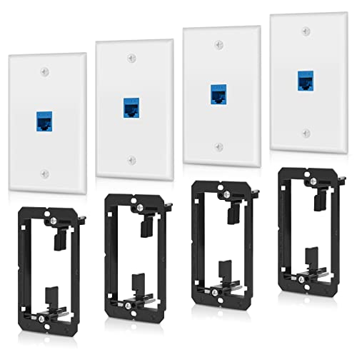 4 Pack Ethernet Wall Plate 1 Port Keystone Jack Blue Cat6 RJ45 Coupler Outlet Connector with Single...