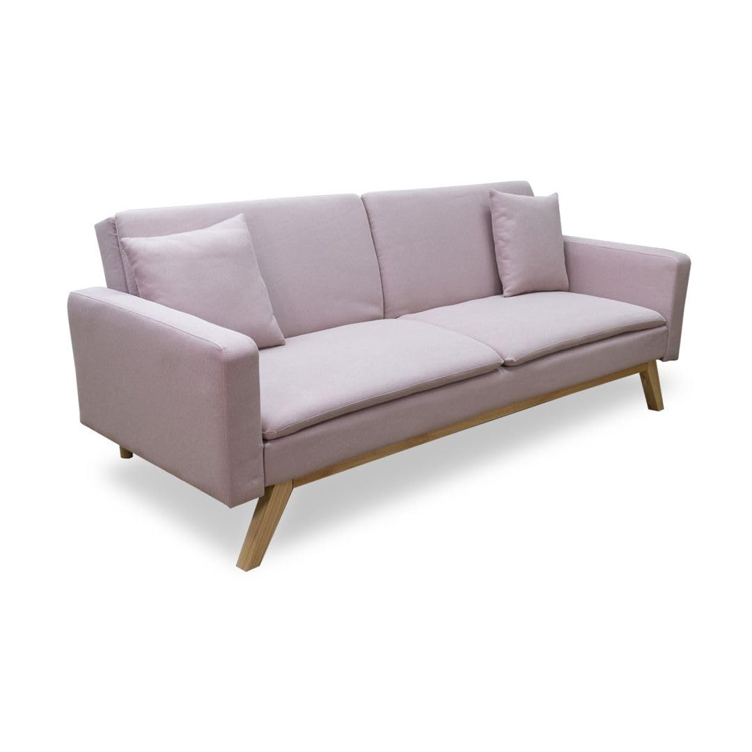 SHIITO | Modelo Kennedy - Sofá Convertible de 3 Plazas | con Sistema Clic-Clac | Diseño Moderno y Confortable | Tela Rosa - 210 x 76 x 83 cm