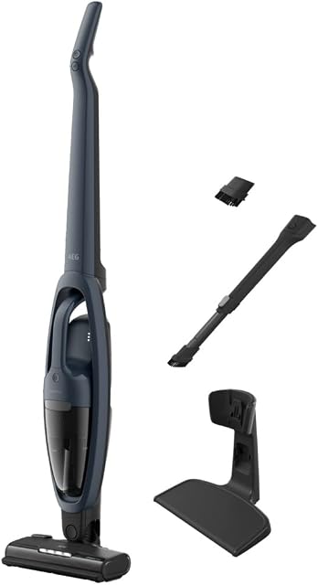 AEG AS52CB21DB Animal 5000 Clean Odkurzacz bez kabla, 21.6 V, Autonomia 50 min, Technologia Cyclonic, Zbiornik 0,3 l, Szczotka ze światłami LED, Parking pionowy, Niebieski