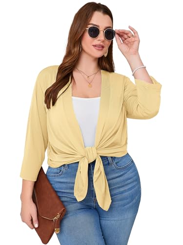 Image of AusLook Women's Plus Size Lightweight Open Front Cardigan 3 /4 Sleeve Cover Ups Shrugs Shawls and Wraps Kimono Jacket Coat