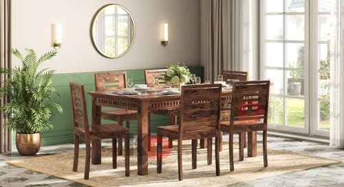 Image of Dining Table Set, Wood 6 Seater Dining Table with Chair, Dining Room Furniture, Wooden 6 Seater Dining Table, Modern and Unqiue Dining Table For Living Room (6 Seater Dining Table) Natural Finishs