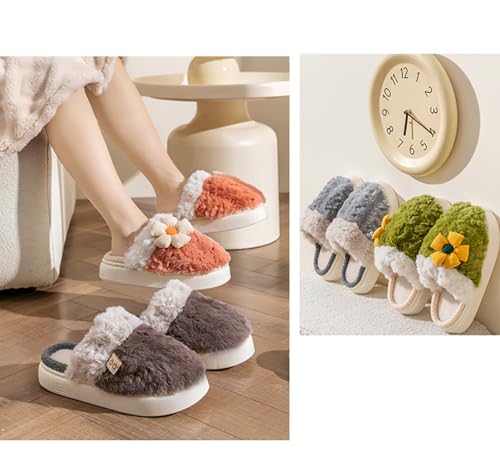 HANDKEI Cute Cartoon Flower Warm and Non slip Women's Winter Home Plush Slippers2