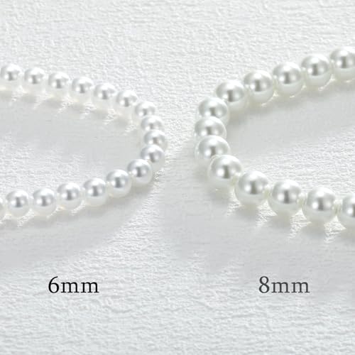 MJartoria Pearl Necklace for Men, 16''-24'' Pearl Necklaces for Women, 6/8mm White Pearl Choker Necklace Trendy Jewelry Gifts for Women Men4