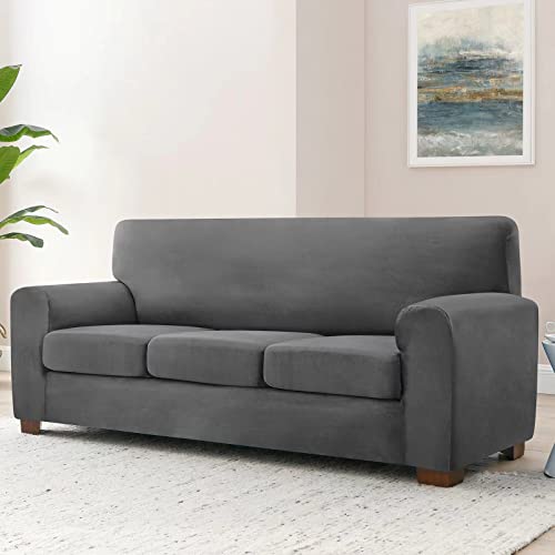 Mcolima Sofa Covers For 3 Cushion Couch Velvet Sofa Slip Cover 4 Piece Stretch Couch Covers For 3 Seater Sofa,Large Gray #TOP1