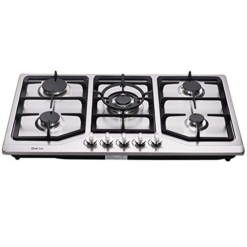 Delikit 34 inch Gas Cooktop Dual Fuel Sealed 5 Burners Stainless Steel