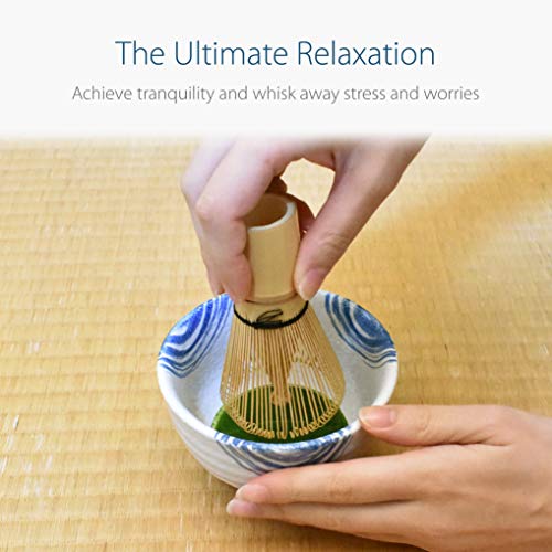 Premium Japanese Ceremonial Matcha Green Tea Chawan Bowl Full Kit Matcha Whisk Set With Accessories And Tools Bamboo Chasen Matcha Whisk Scoop And Holder (Blue Rings) #TOP1