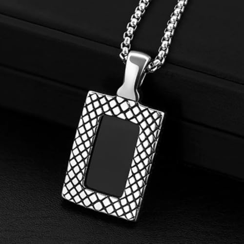 YWMAN Gothic Black Onyx Square Necklace, Rectangle Black Stone Pendant Necklace with Ornate Silver Frame, Goth Jewelry Gift for Men Women3