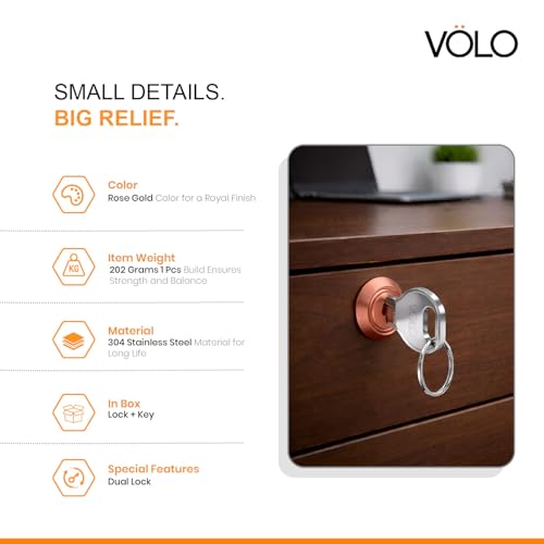 Image of Volo Furniture Cupbord Lock for Drawers and cabinets, Cupboard /Cabinet /Safety /Wardrobe /Furniture almirah Lock for Home and Office (35mm, Rose Gold)