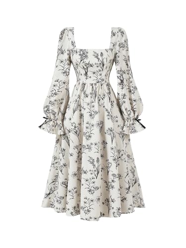 Verdusa Girl's Floral Bishop Sleeve Elegant Dresses Vacation A Line Flowy Long Dress