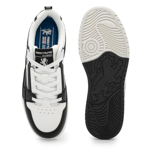 Image of Red Tape Men's Sneakers Black White Pu Round Toe Lace-Up