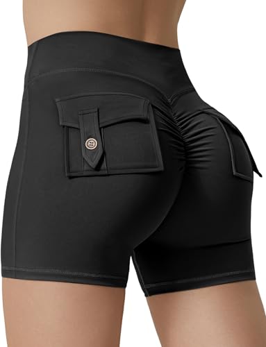 Gym Shorts Women with Pockets Scrunch Butt Biker Short for Women Workout High Waisted Yoga Booty Shorts