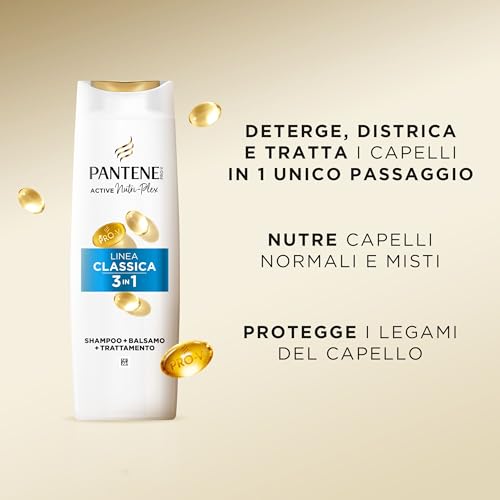 Pantene Pro-V Shampoo 3 in 1 Linea Classica 6x300ml per Capelli Normali e Misti, Protegge i Legami del Capello e Dona ai Capelli una Sana Lucentezza, Senza Olio Minerale e Coloranti, Active Nutri-Plex - Immagine 2