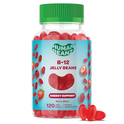 Human Beanz Vitamin B12 Jelly Bean Gummies for Adults, Brain Health and Energy Booster, Healthy Hair, Skin, and Nails, Nutritional Vegetarian Supplements, 120 Berry Blast Jelly Beans, Kosher