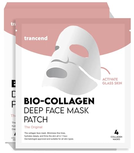 Trancend™ Real Deep Collagen Face Mask for Korean Skin Care – Hydrogel Sheet Mask, Overnight Hydrating Mask for Pore Minimizing, Elasticity & Firming, Bio Collagen Treatment - 39G (4 Count)