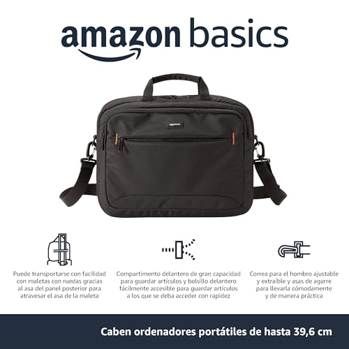 Amazon Basics Maletín Compacto para portátil con Correa para el Hombro y Bolsillos para Accesorios (15,6 Pulgadas, 40 cm), Negro, 1 Unidad - imagen 3