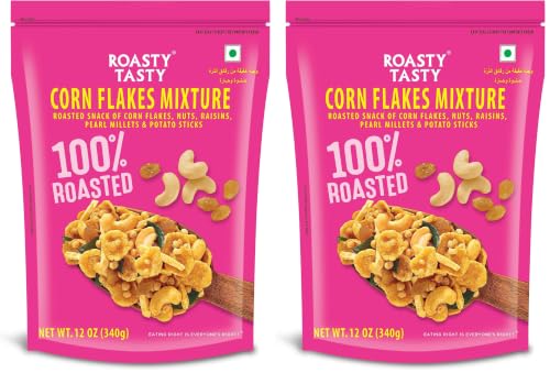 Image of Roasty Tasty Cornflakes Mixture Roasted Namkeen 340g | Palm Oil Free Snack | Replacement of Fried Namkeen & Bhujiya | Ideal Millet Snack | Low Calorie Snacks - No Cholesterol, No Transfat Diet Mixture Millet Snacks Items | Roasted Chivda Cornflakes
