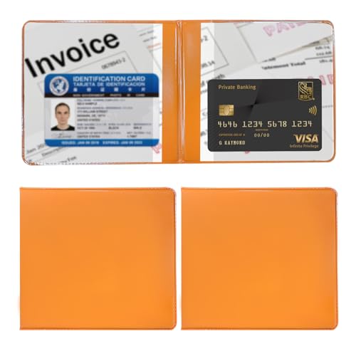 Ziciner 2PCS Car Registration and Insurance Holder, 5.2"× 4.7" Leather Auto Glove Box Organizer with Closure, Essential Car Document Holder for Card, Driver License (Orange)