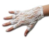 Tea for Two Floral Lace Wrist Length Half Finger Gloves, White