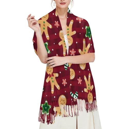 Christmas with Gingerbread Men, Candies Women's Autumn Winter Scarf Tassel Soft Warm Blanket Scarf Shawl