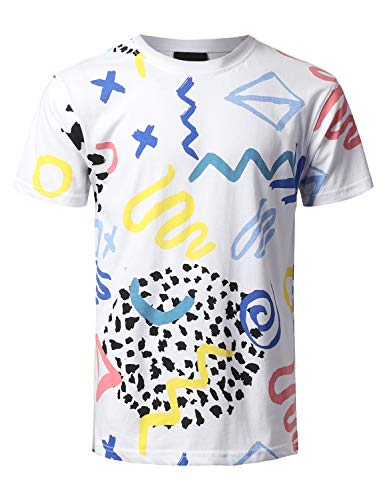 URBANCREWS Mens Hipster Hip Hop All Over Graphic Crewneck T-Shirt White Large