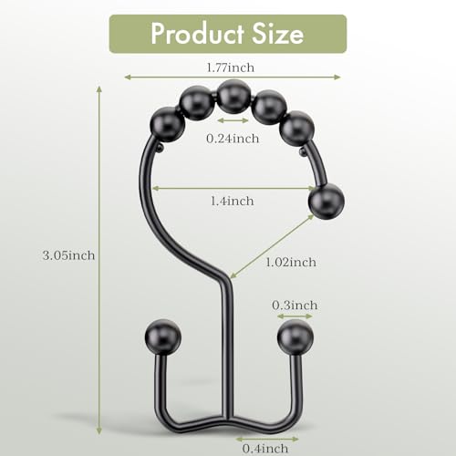 Image of Amazer Black Shower Curtain Hooks, Shower Curtain Hooks Rust Proof 12 Pcs Stainless Steel Shower Hooks for Shower Curtain, Double Shower Curtain Hooks for Bathroom Shower Rods Curtain