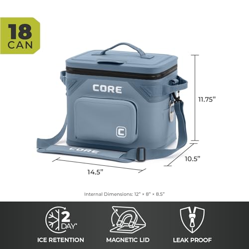 Image of CORE Magnetic Leak Proof Soft Cooler with Waterproof Zipper | Insulated Bag Portable Ice Chest Box | Best Soft Cooler for Food & Beverages for Tailgating, Car Camping, Travel, and Family Beach Picnics