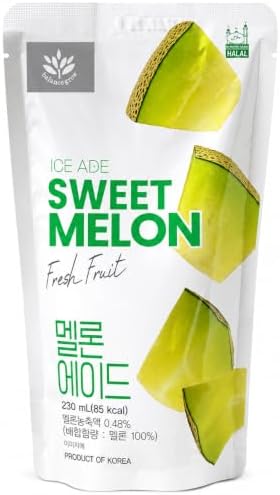 Ice Ade Fruit Drink Pouches, Korean Ready to Drink Beverage, Refreshing Fruit Flavored Drink, 7.77 fl oz (230ml) Each, 10 Count (Sweet Melon)