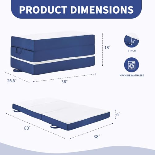 Image of Folding Mattress Twin XL, 6 inch Trifold Mattress Sofa Bed for College,White